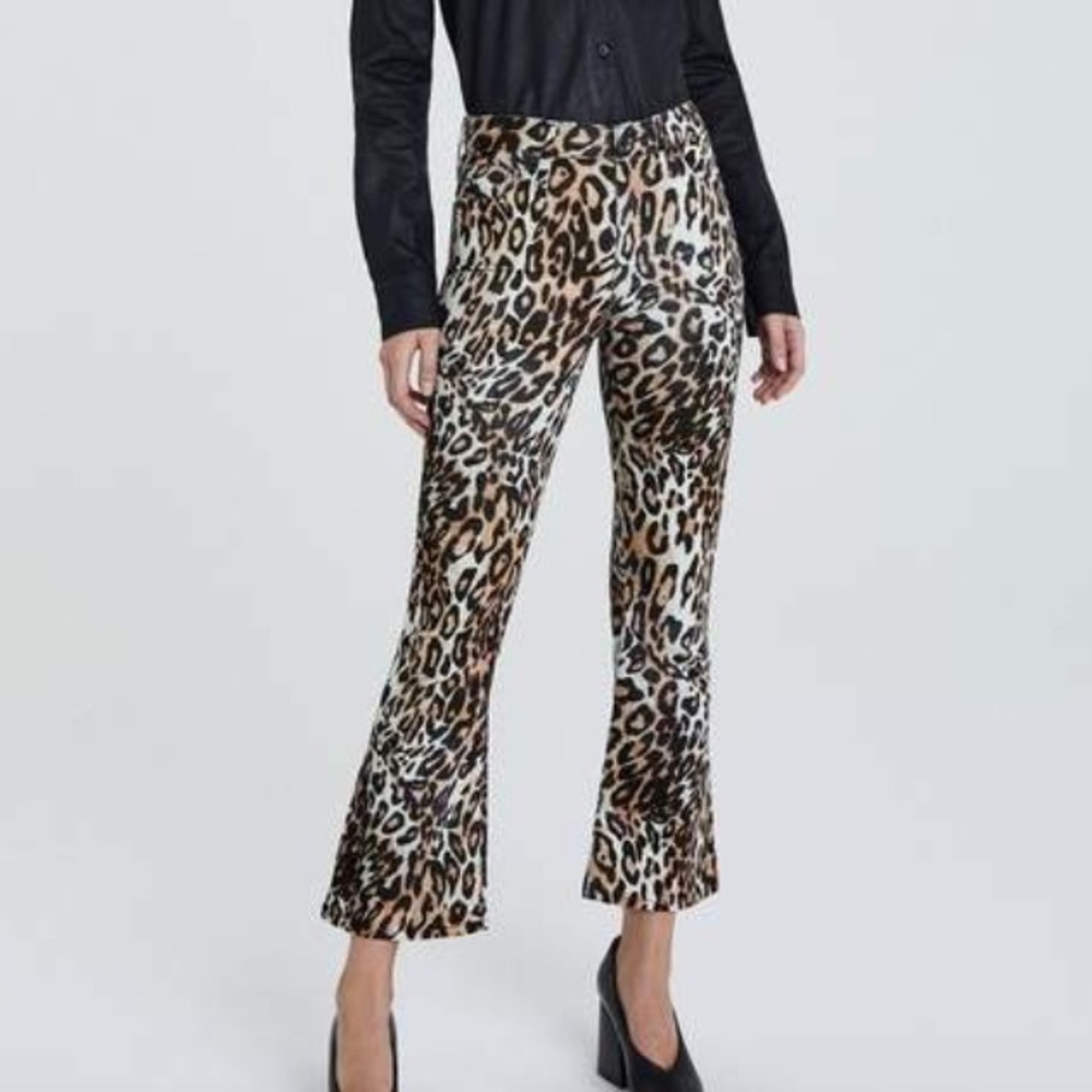 AG Jeans The Quinne Crop Kick Flare Jeans- Bold Leopard Ivory Dust